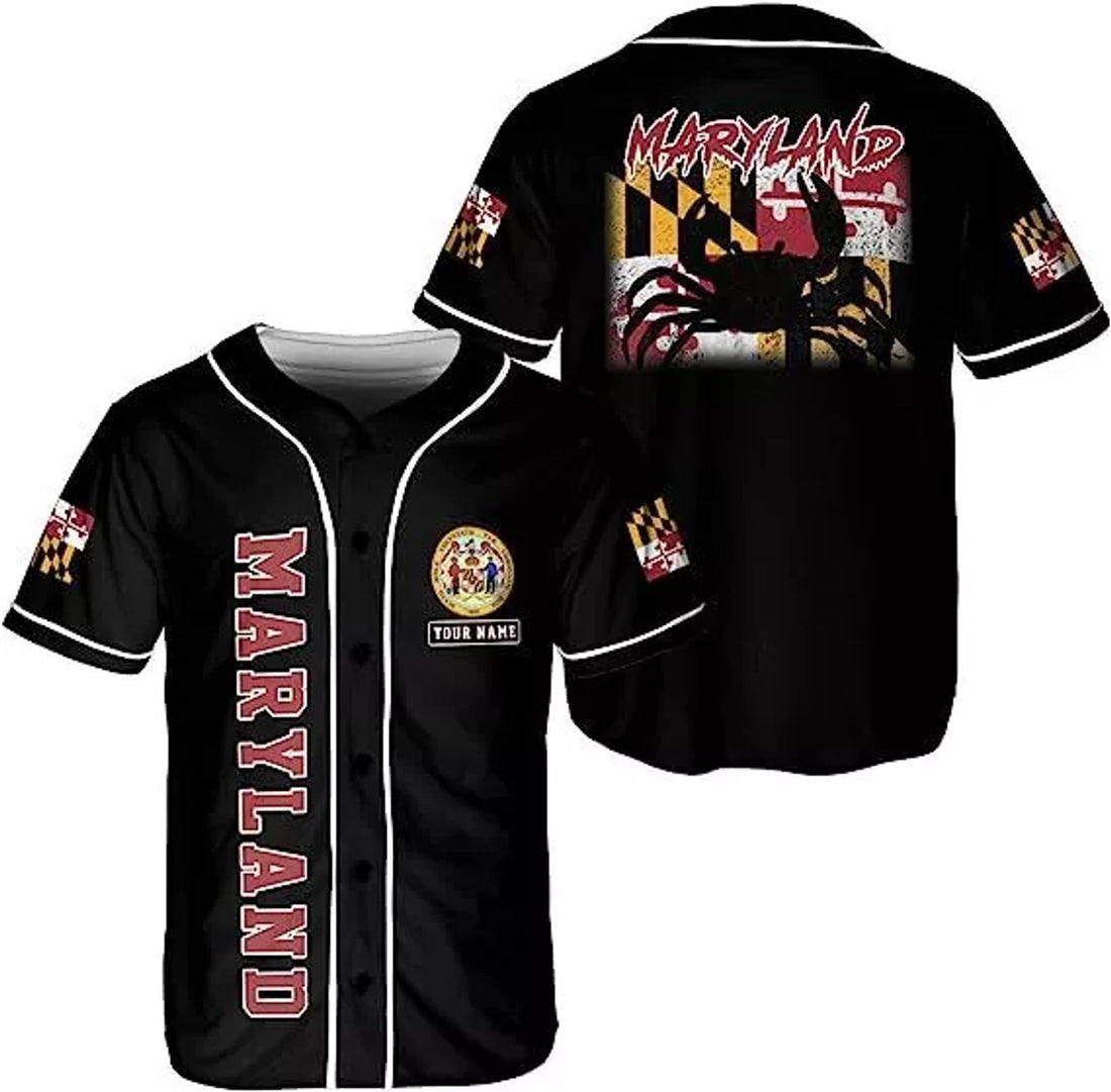 Custom Personalized Maryland State Pride Flag Baseball Jersey Shirt