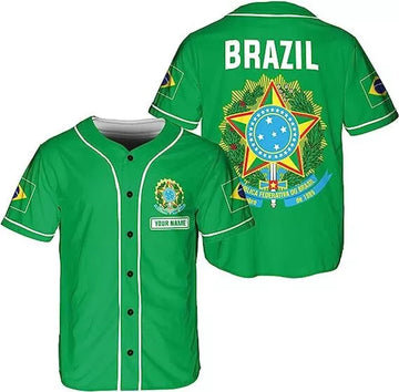 Custom Brazil Baseball Jersey Shirt Brasil Brazilian Flag Bandera Bandeira
