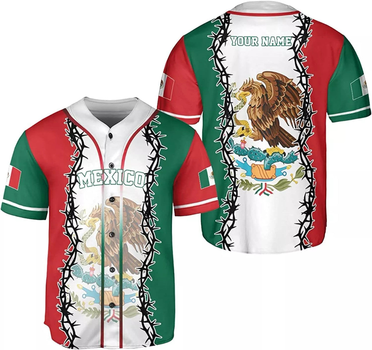 Custom Name Mexico Mexican Eagle AOP Baseball Jersey Unisex XS-5XL, Mexico B
