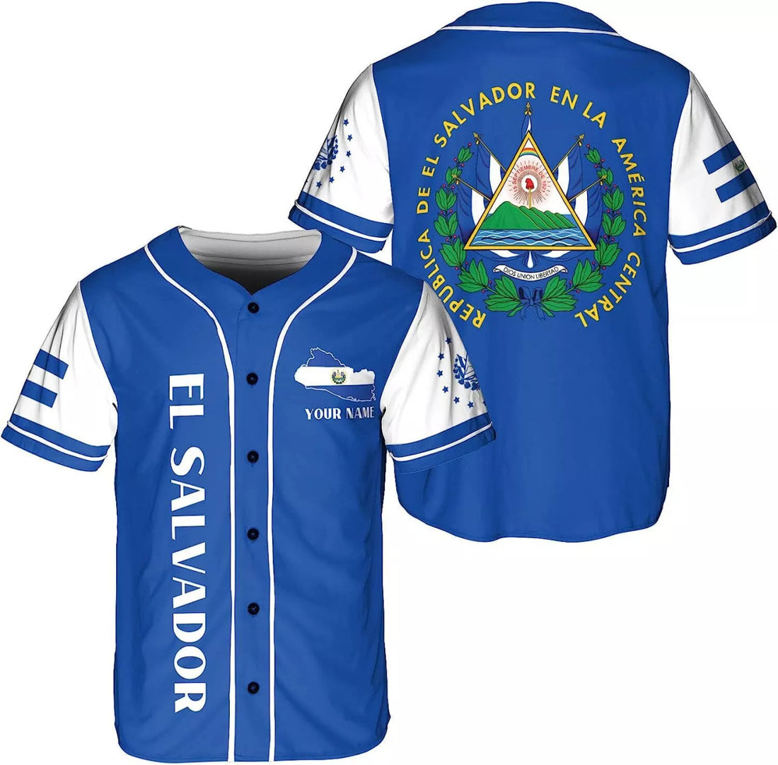 Custom Personalized Name El Salvador Baseball Jersey Shirt El Salvador Flag Shirt Salva