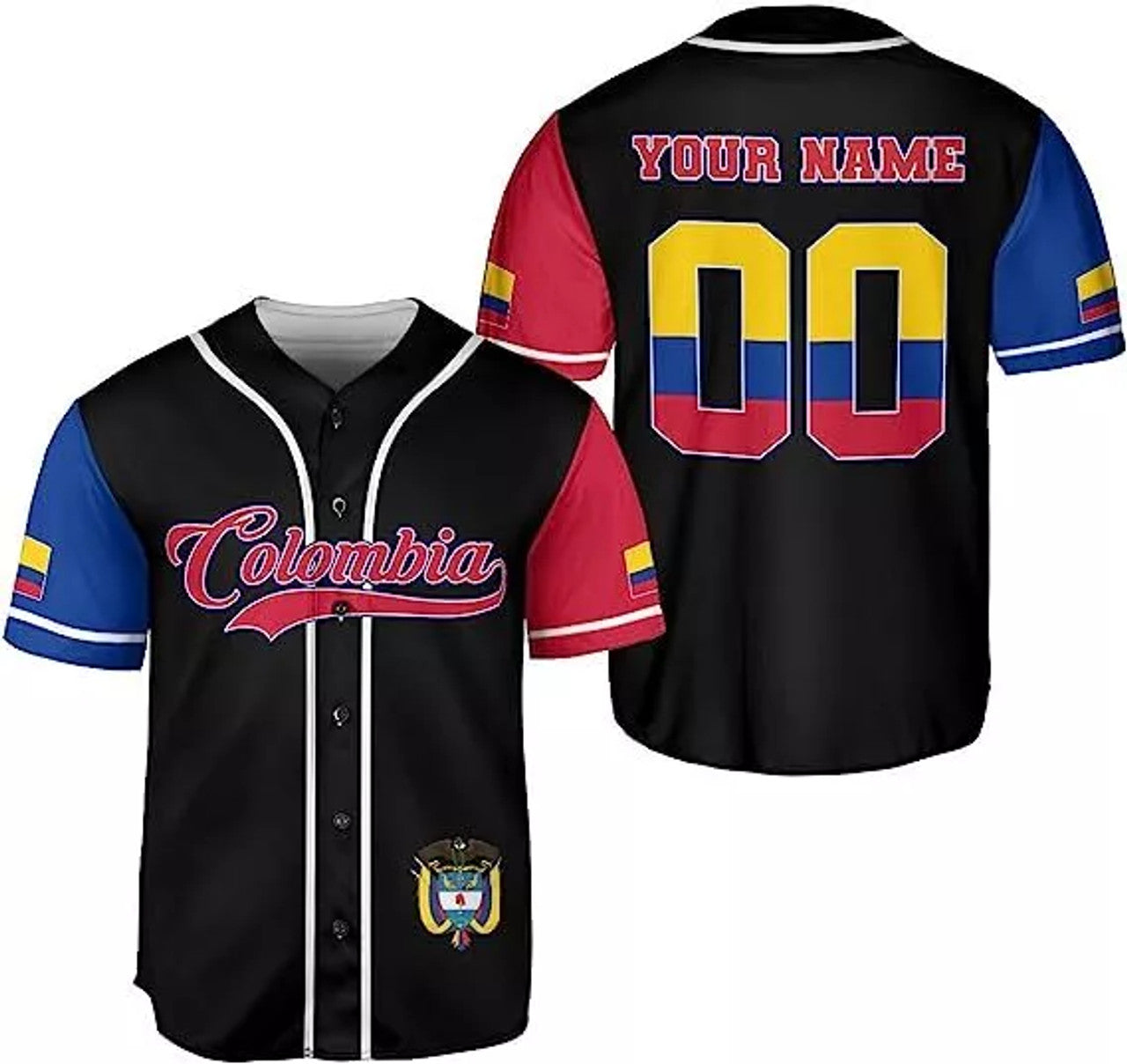 Custom Personalized Colombia Baseball Jersey, Custom Colombia Flag Jersey Shirts for Men
