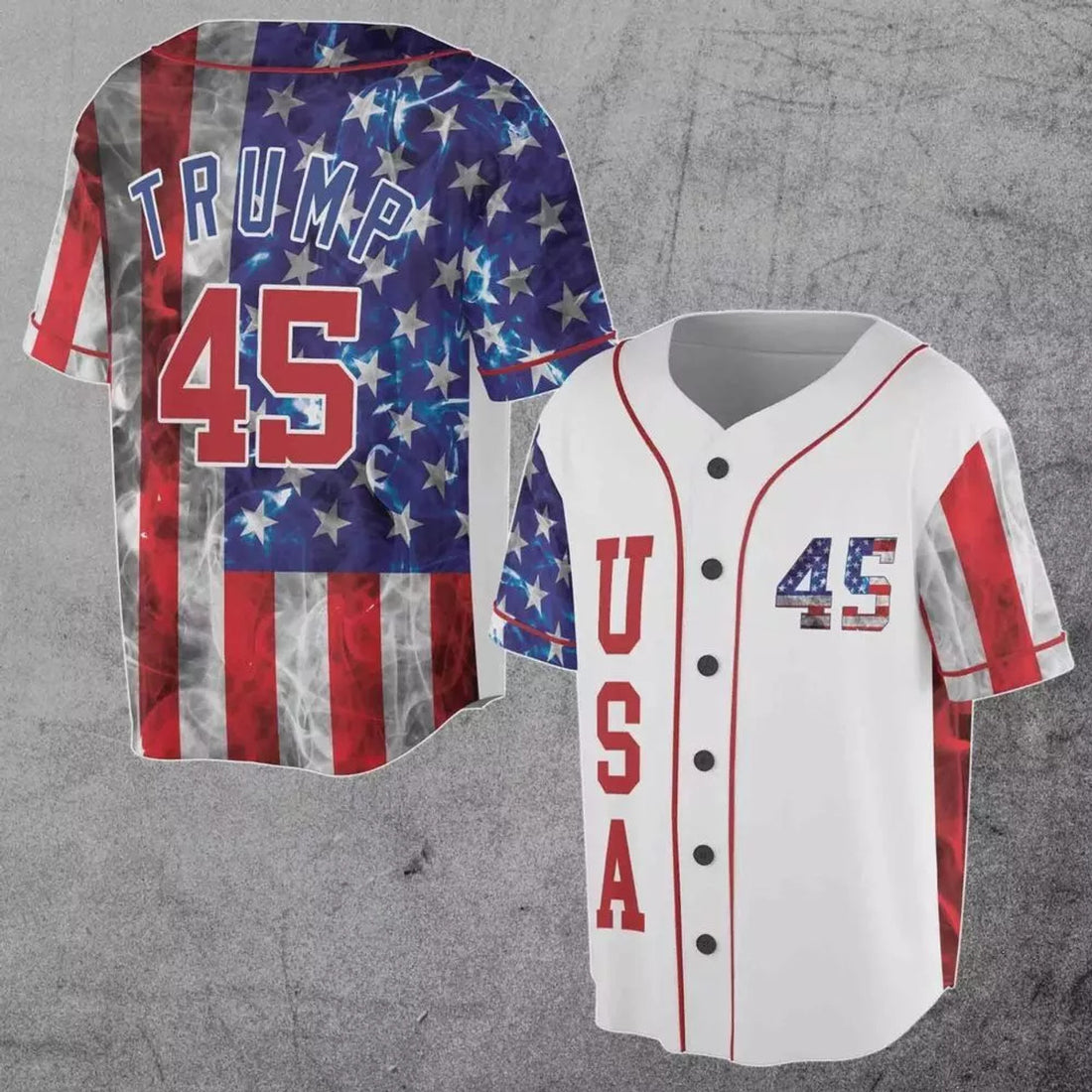Donald Trump 45 Pro Trump Smoke American Flag Baseball Jersey