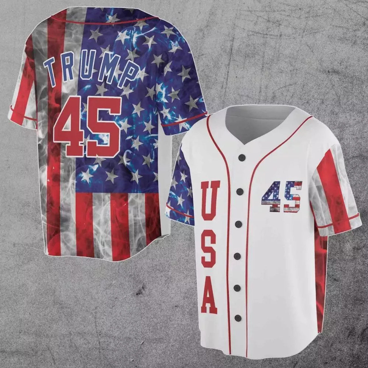 Donald Trump 45 Pro Trump Smoke American Flag Baseball Jersey