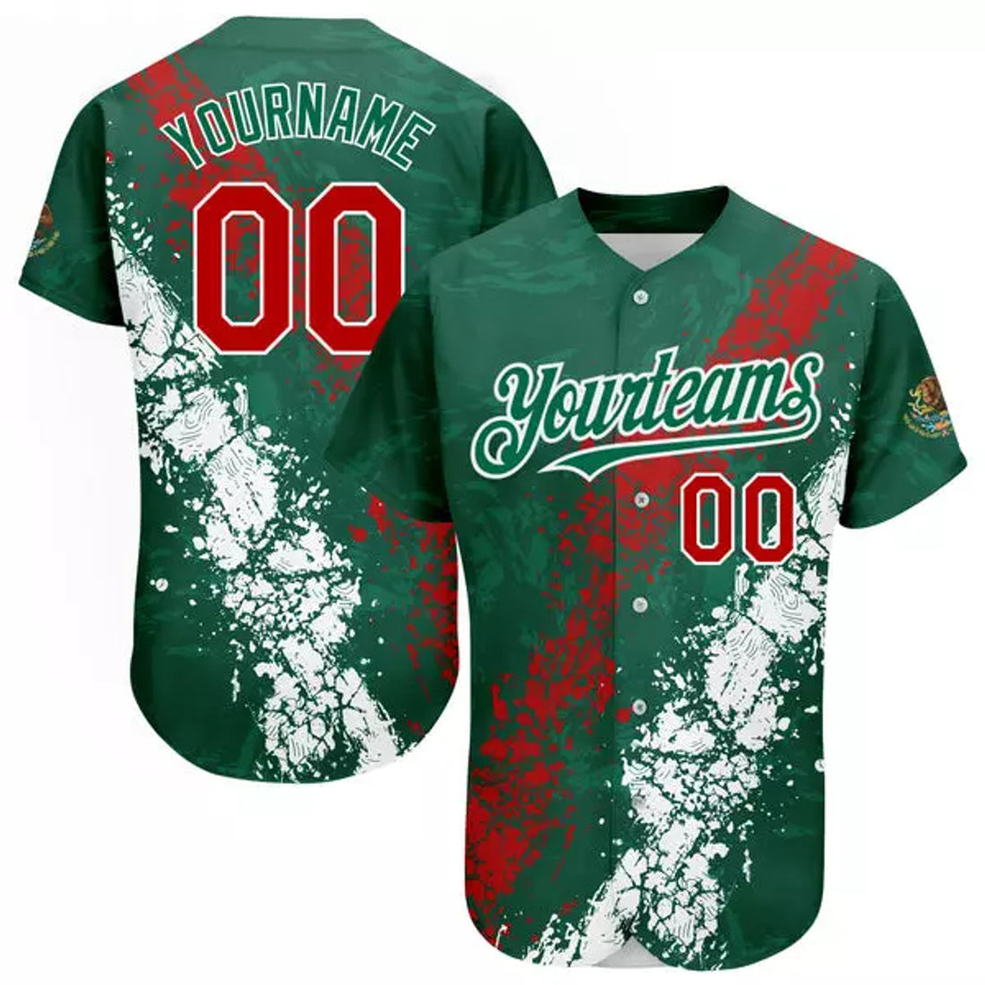 Custom Mexican Sport Team Kelly Green Red-White 3D Mexico Baseball Jersey - Unique Look