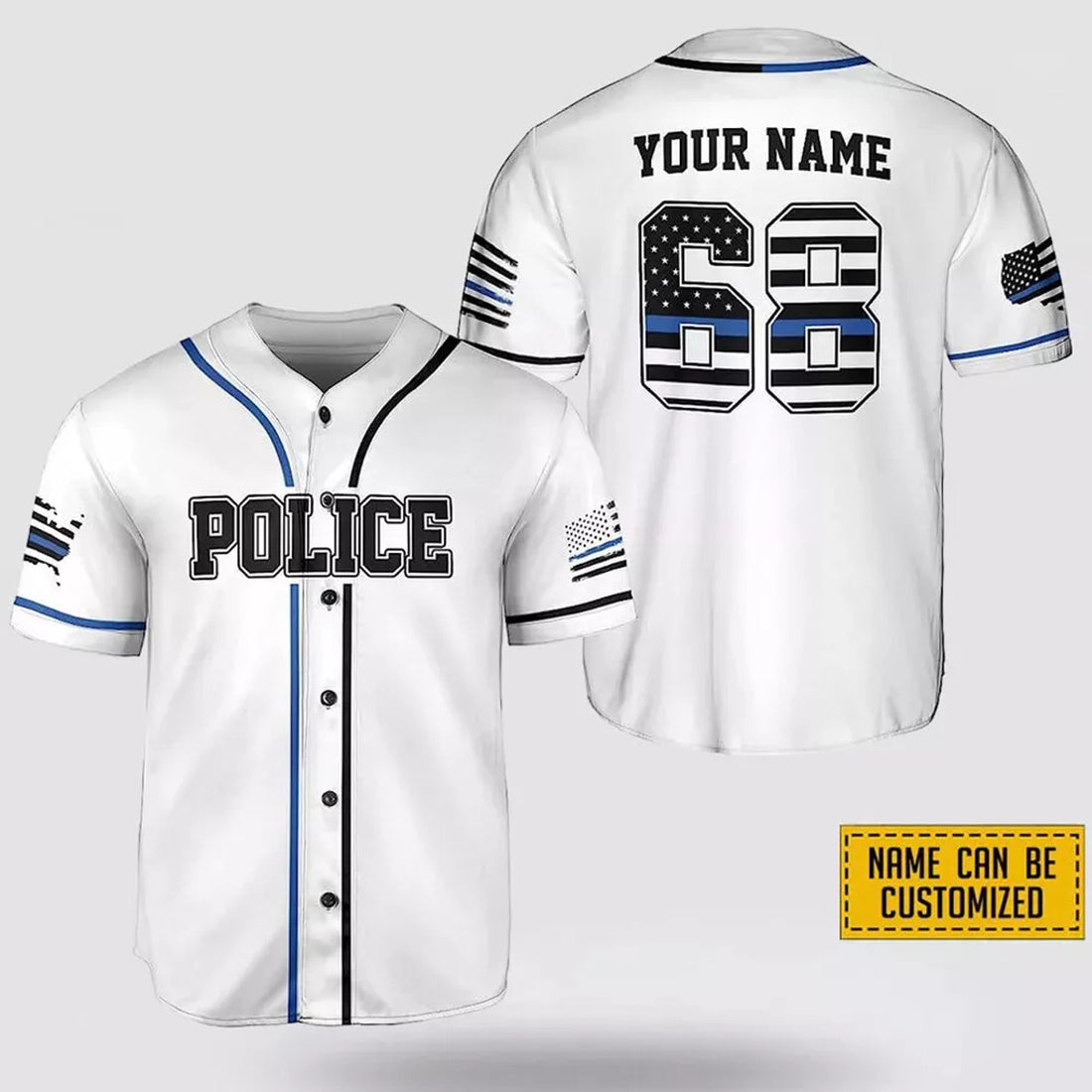 Custom Personalized Police Baseball Jersey USA Flag Patriotic Police Pride Thin Blue 3D