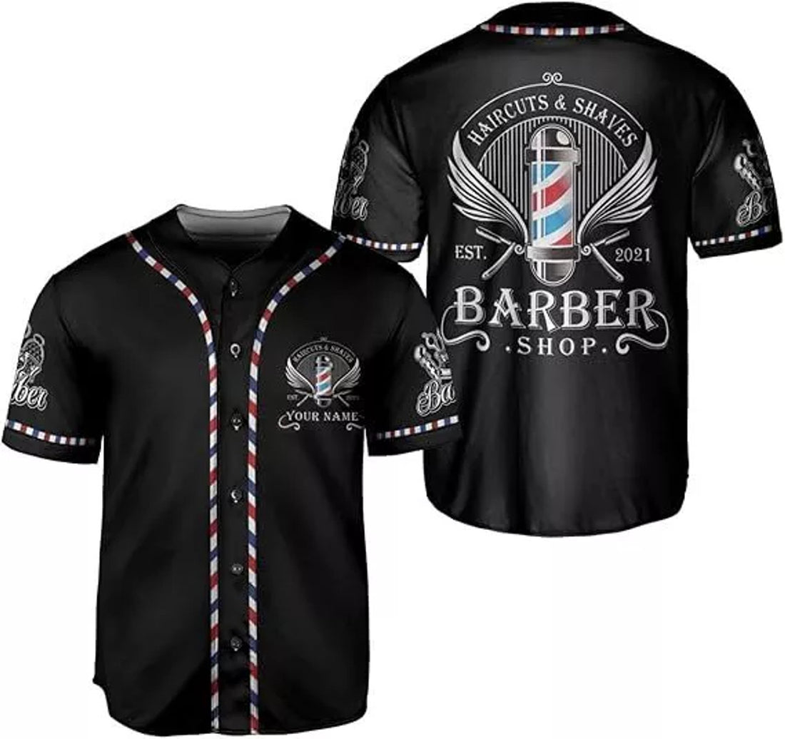 Custom Personalized Barber Shop Baseball Jersey Custom Name Shirt 3D for Men Women
