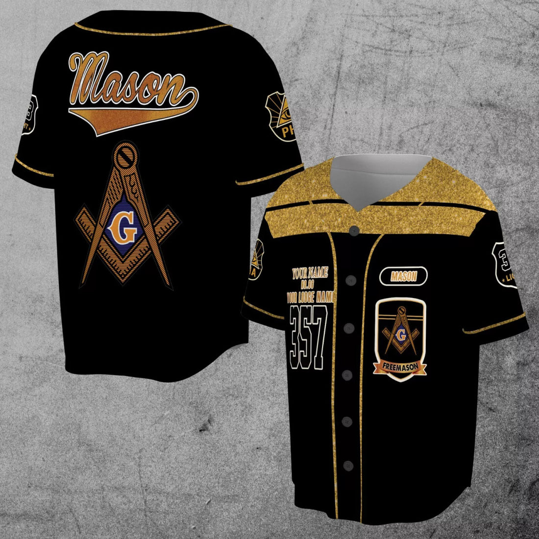 Custom Mason Personalized Lodge name 357 3D Baseball Jersey Size S-5XL