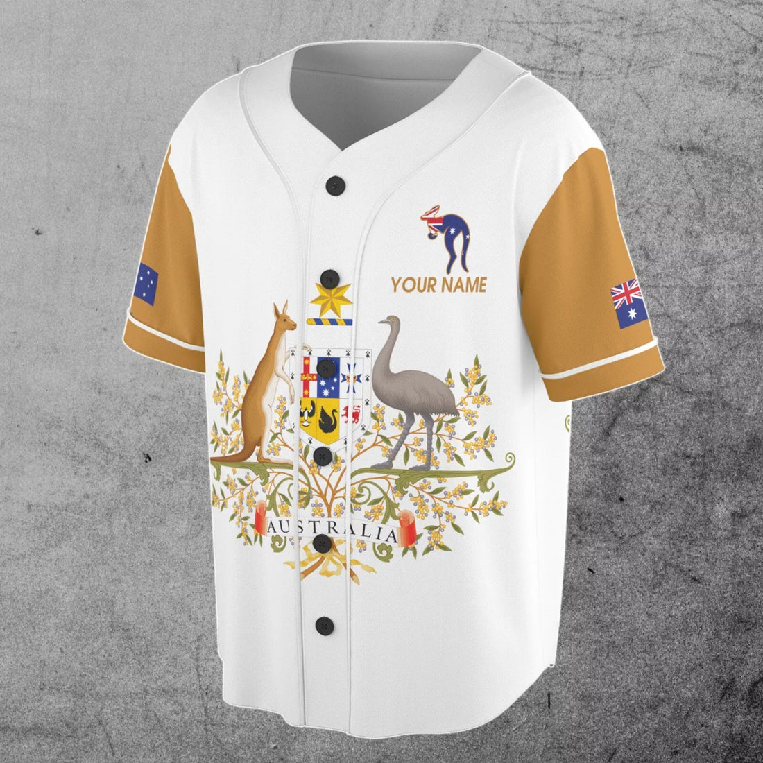 Customize Name Australia Flag Coat of Arms White 3D Baseball Jersey Size S-5XL
