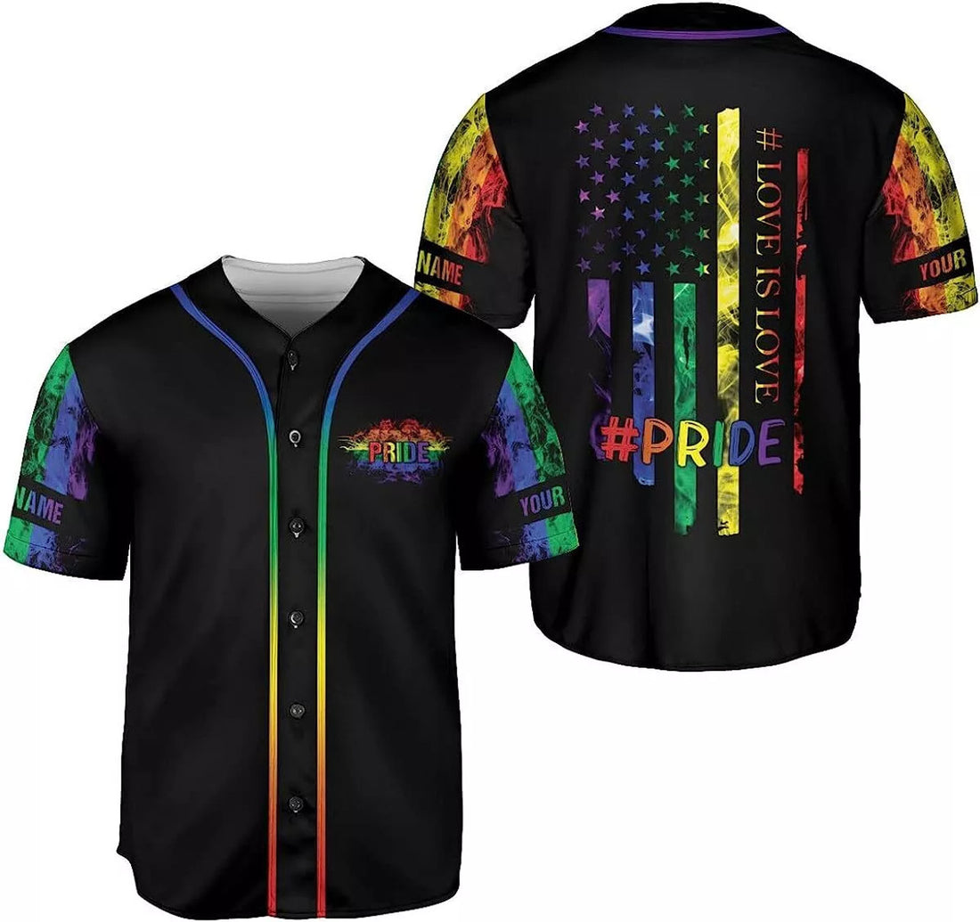 Custom Personalized Name LGBT Love is Love Pride Baseball Jersey Shirt LGBT Rainbow Sh