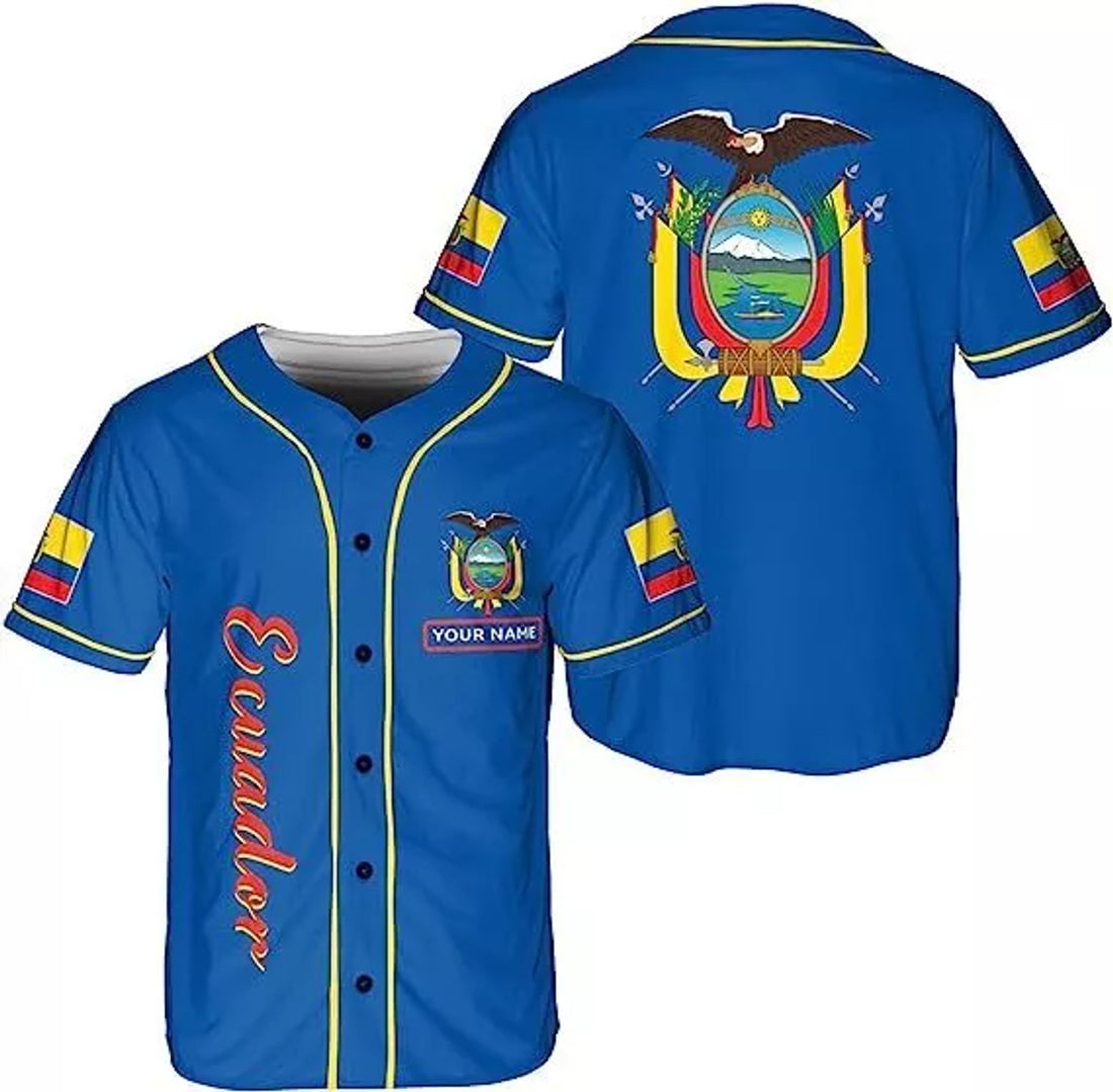 Custom Name Ecuador Baseball Jersey Shirt, Ecuador Flag Jersey Ecuadorian Jers
