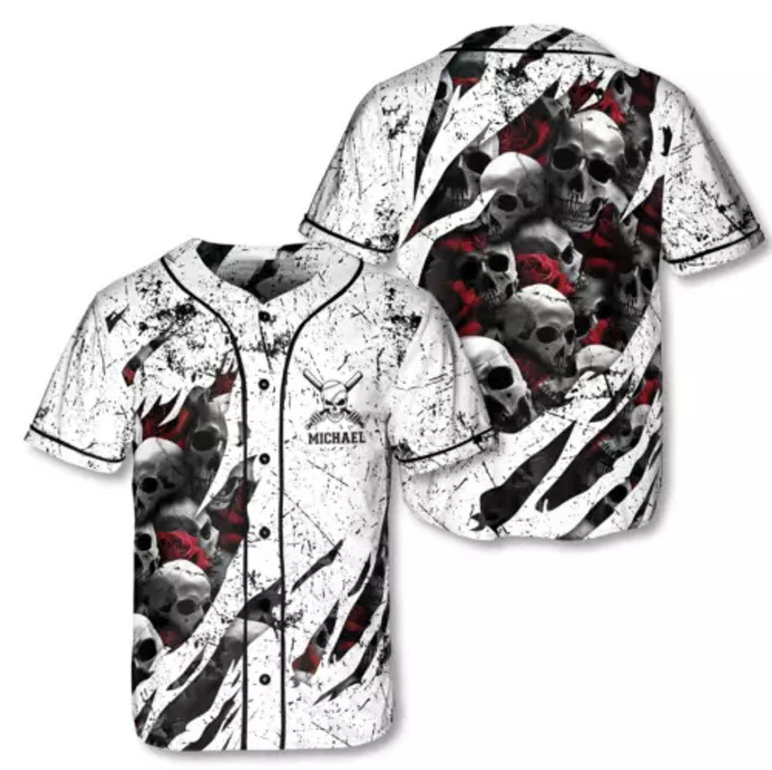 Custom Athlete Baseball Skull Tribal 3D Baseball Jersey Shirt Size S-5XL