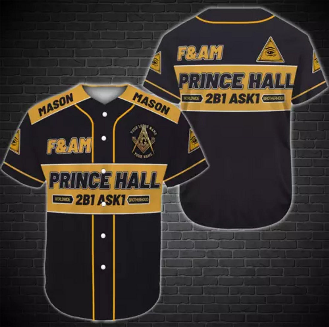 Custom Freemasonry Prince Hall 2B1 Ask1 3D All Baseball Jersey Shirt Size S-5XL