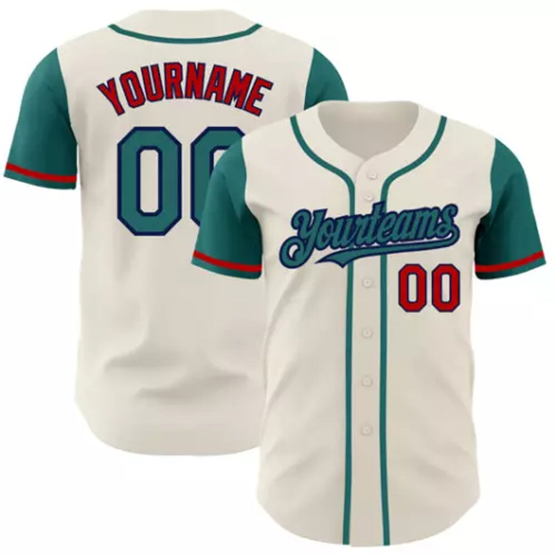Custom Cream Teal Navy-Red Two3D All Over Print Baseball Jersey Shirt Size