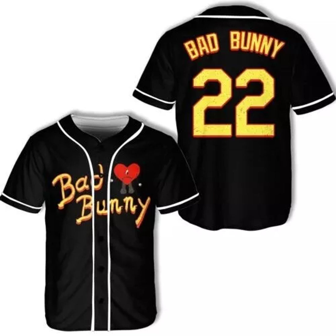 Puerto Rico Bad Bunny Baseball Jersey Black #22 Size S-5XL