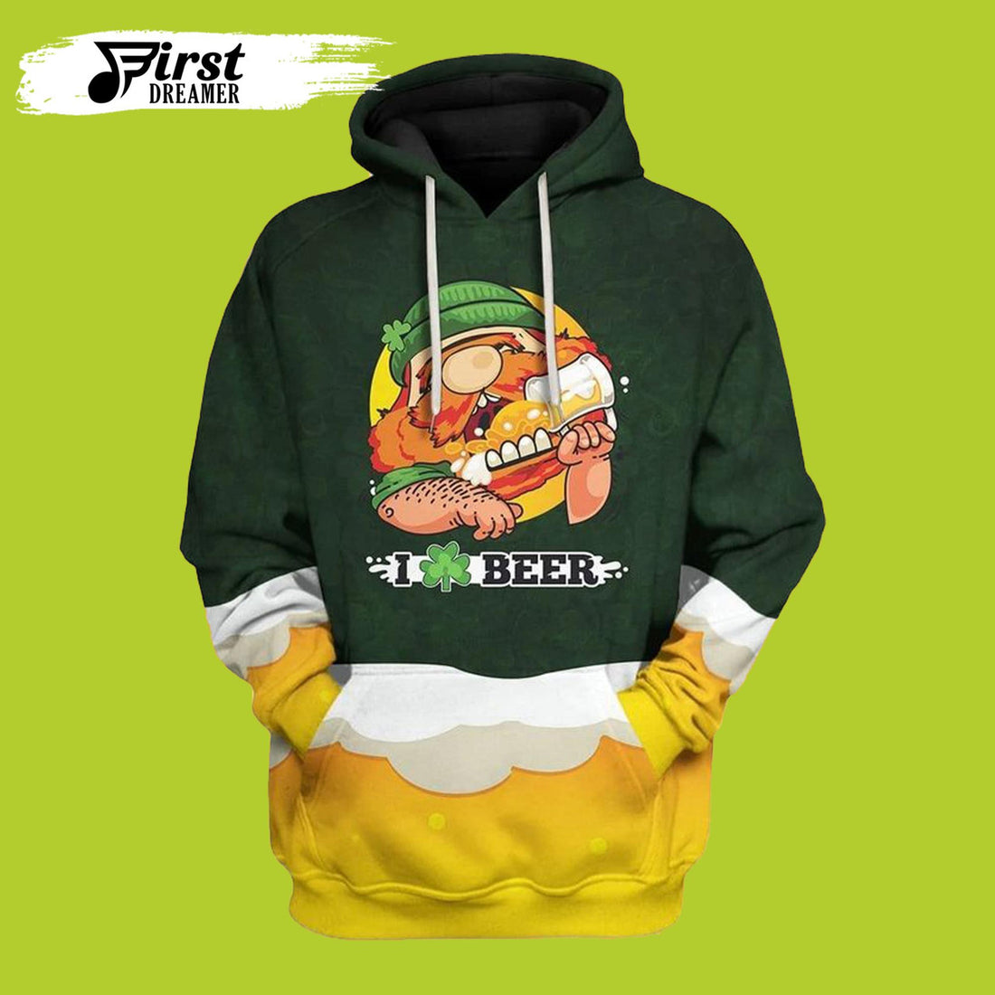 FUNSTUFFPRINT Saint Patricks Day I Love Beer 3D Hoodie and Zip Hoodie