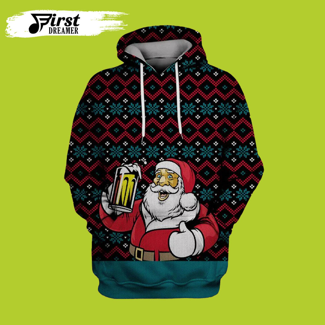 FUNSTUFFPRINT Santa Claus Drinking Beer On Christmas 3D Hoodie and Zip Hoodie