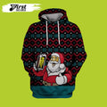 FUNSTUFFPRINT Santa Claus Drinking Beer On Christmas 3D Hoodie and Zip Hoodie