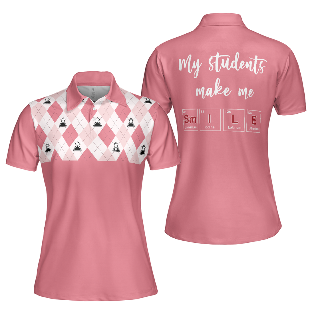 Science Pink Argyle Pattern Short Sleeve Women Polo Shirt