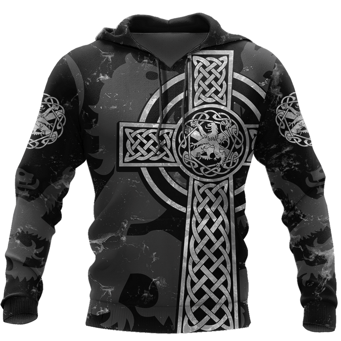 FUNSTUFFPRINT Scottish Lion Celtic Cross Grey Version 3D Hoodie and Zip Hoodie