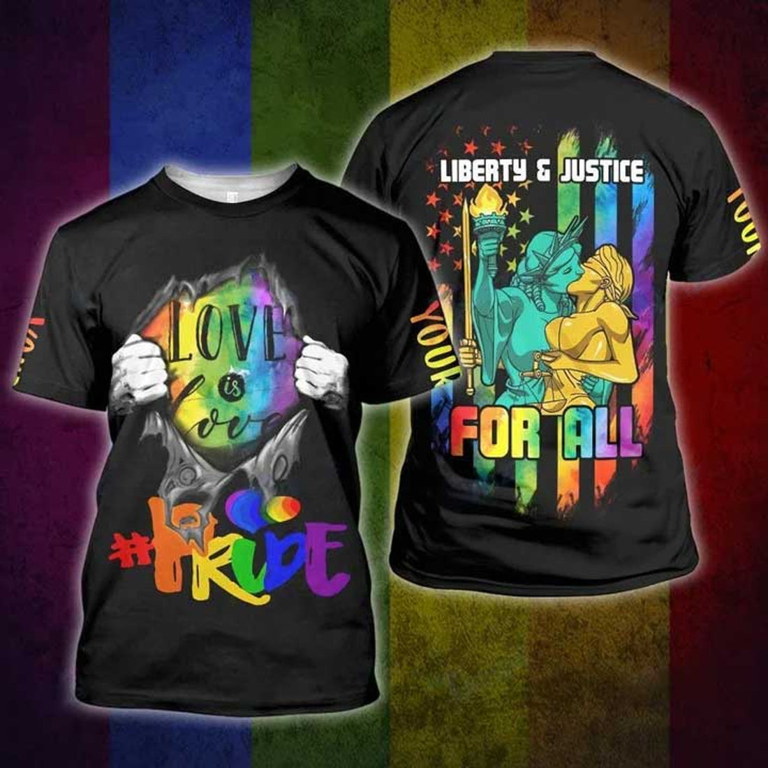Custom Personalized Pride Shirt, Liberty And Justice For All 3D All Over Printed Shirt, Gift For Gay Friend