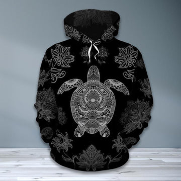 FUNSTUFFPRINT Sea Turtle Black & White 3D Hoodie and Zip Hoodie