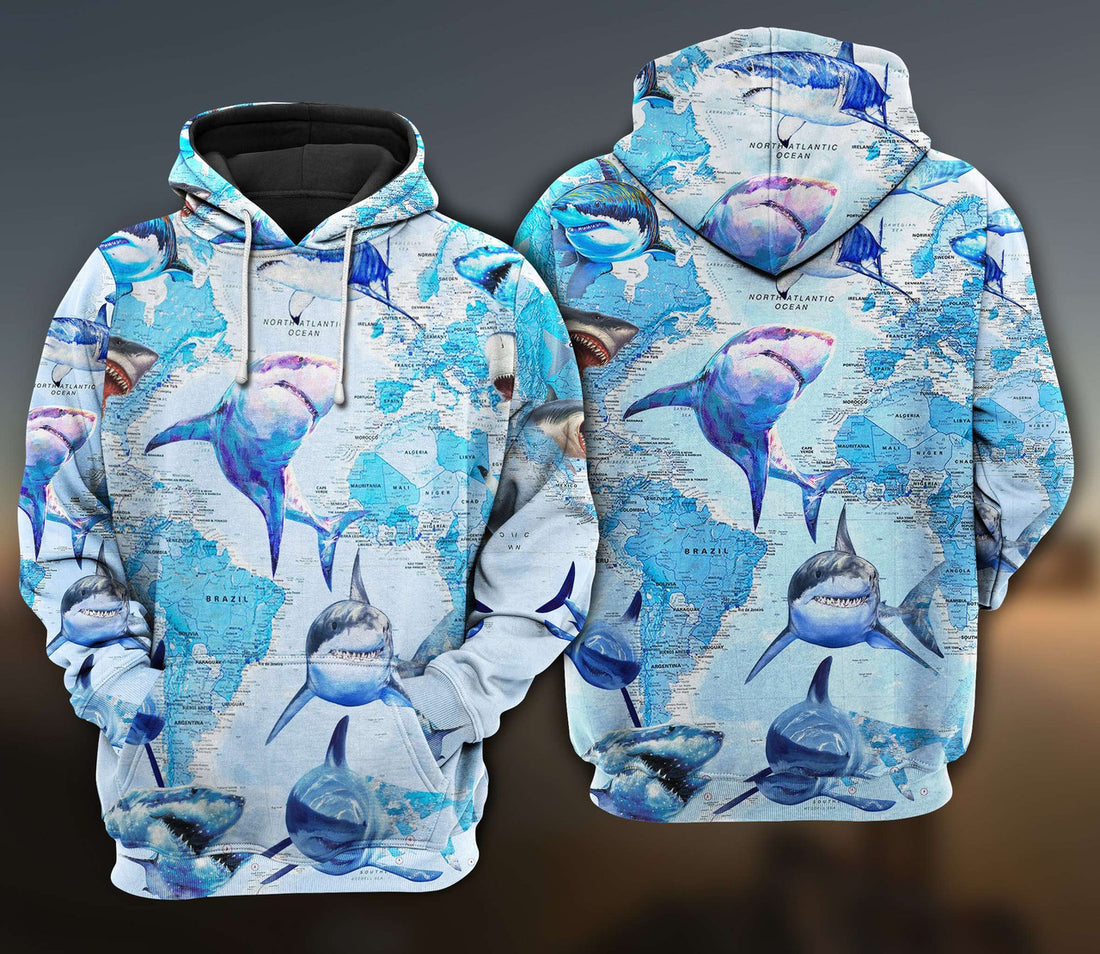FUNSTUFFPRINT Shark Love Earth 3D Hoodie and Zip Hoodie