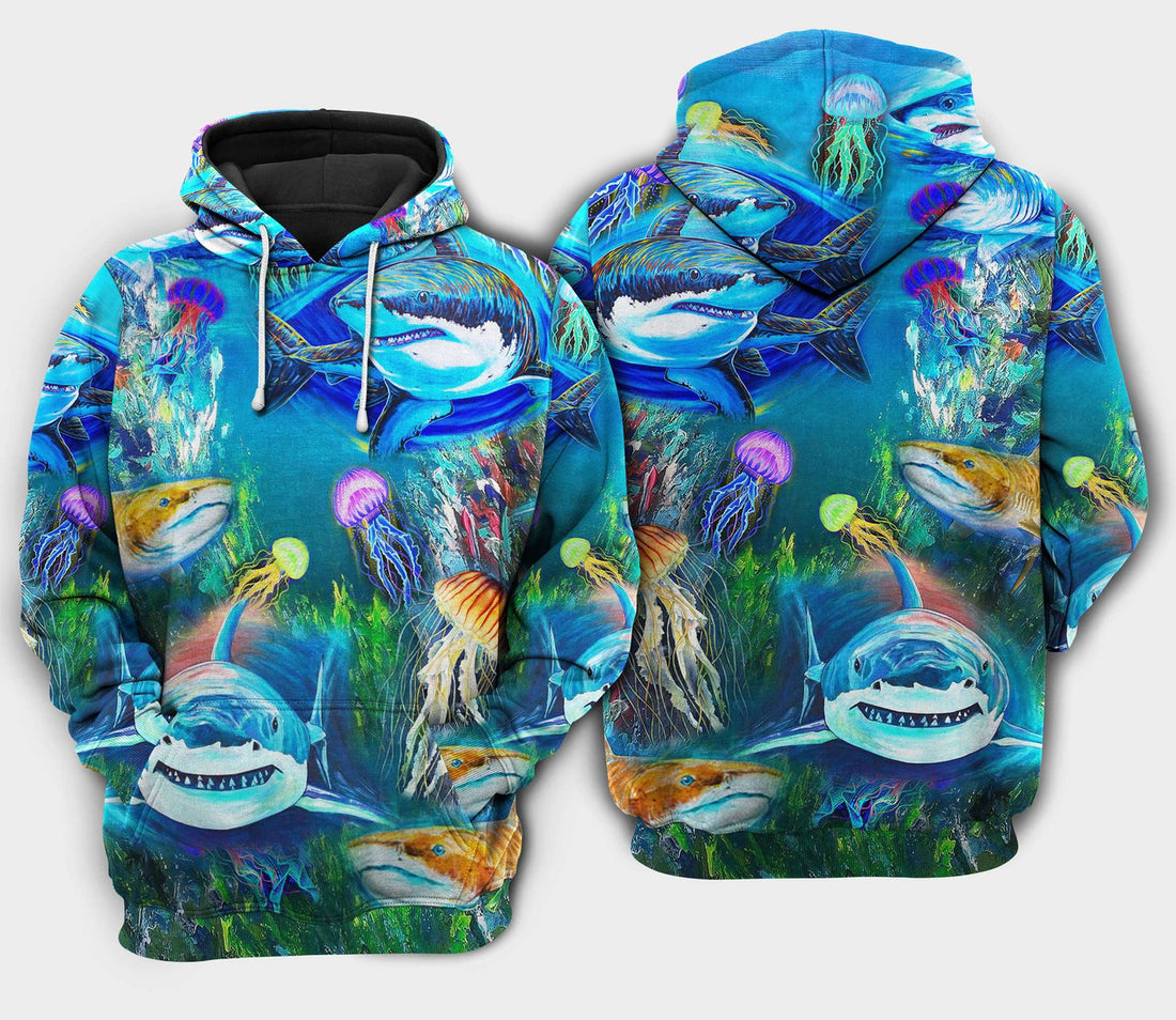 FUNSTUFFPRINT Shark Over Sea Awesome Limited Edition 3D Hoodie and Zip Hoodie