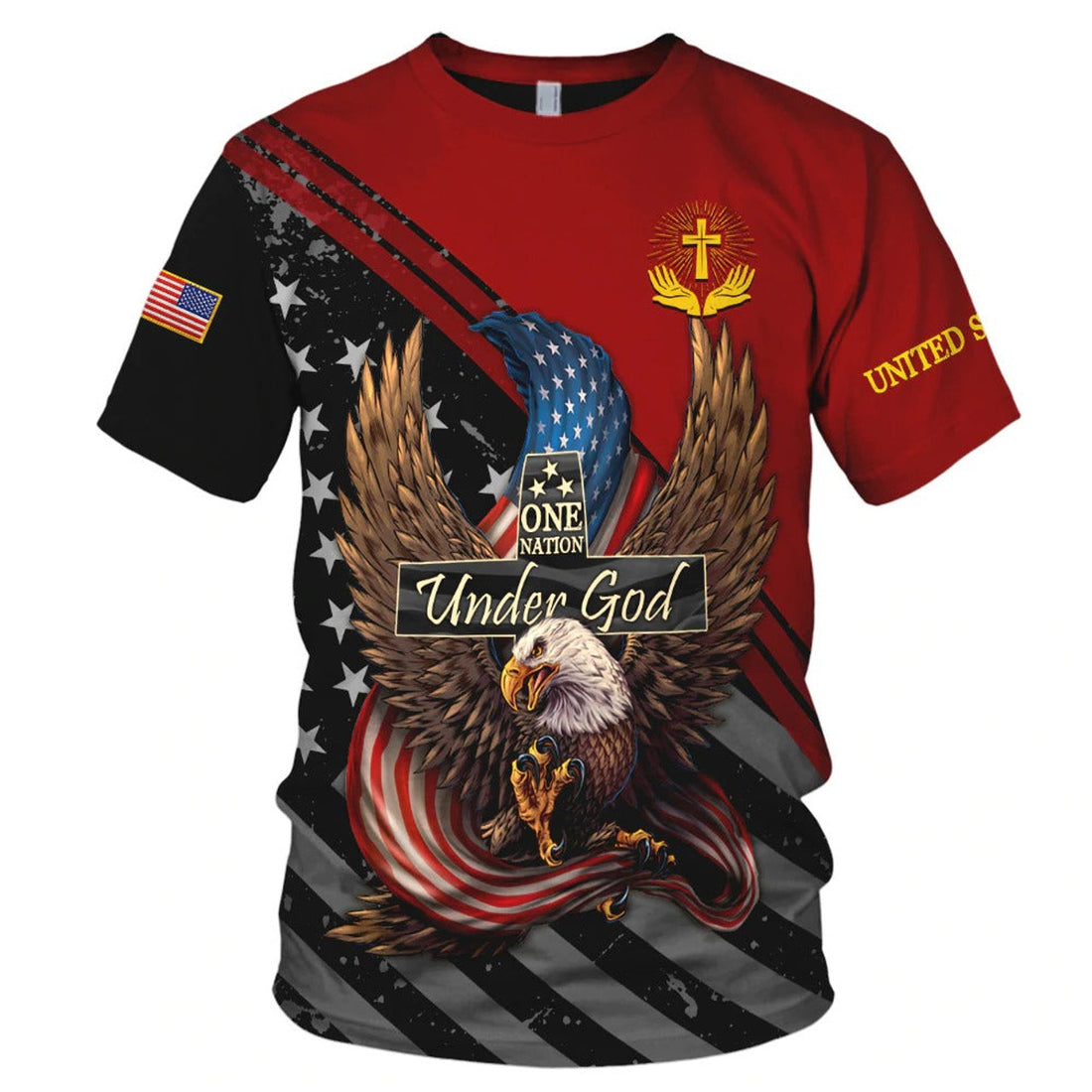 FUNSTUFFPRINT One Nation Under God All Over PrinT-Shirt American Eagle Independence 3D T-shirt