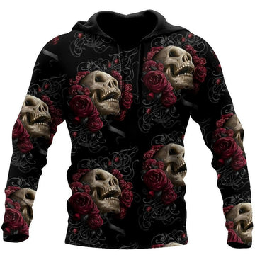 FUNSTUFFPRINT Skulls And Roses Art 3D Hoodie and Zip Hoodie