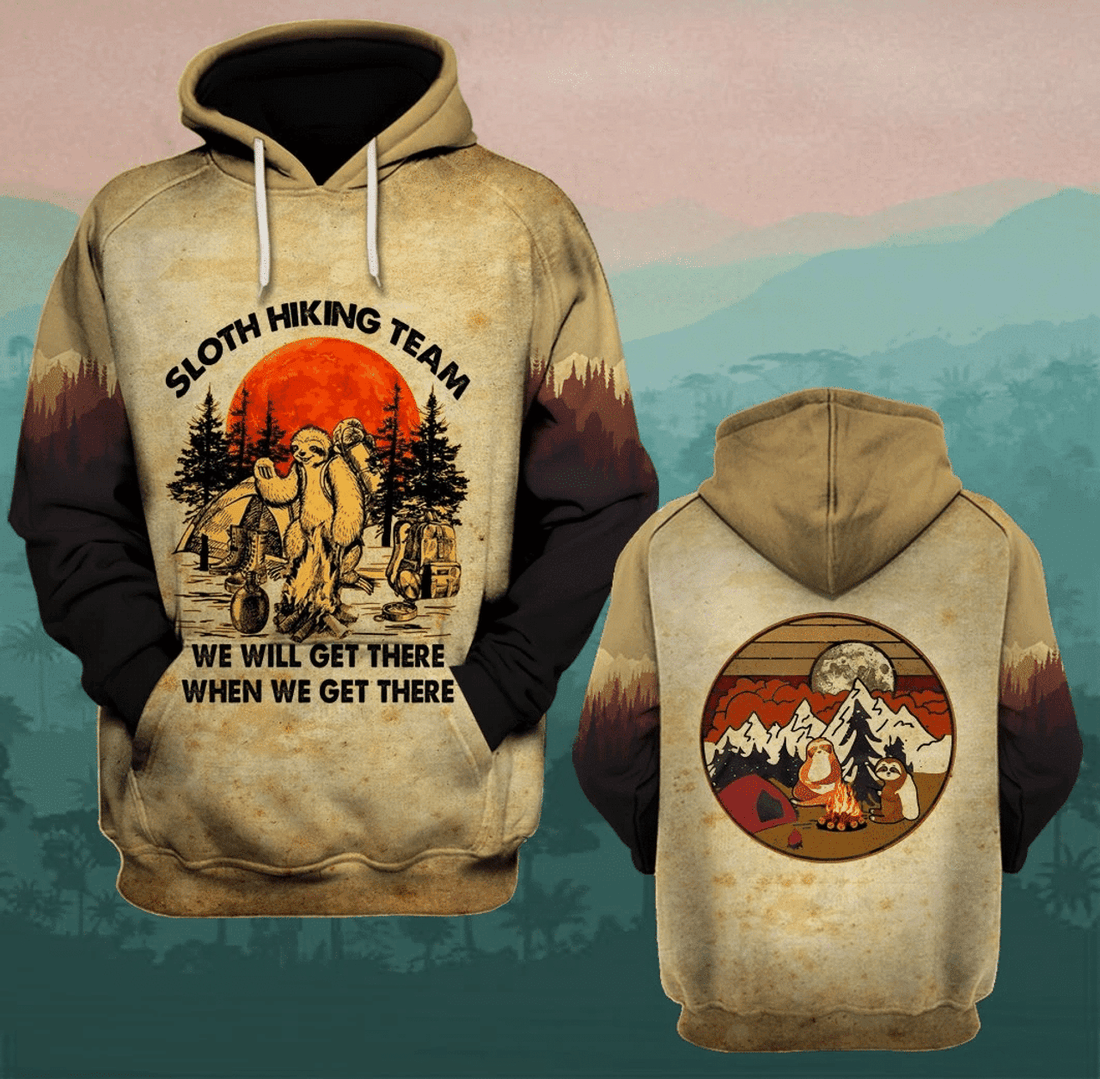 FUNSTUFFPRINT Sloth Hiking Team 3D Hoodie and Zip Hoodie