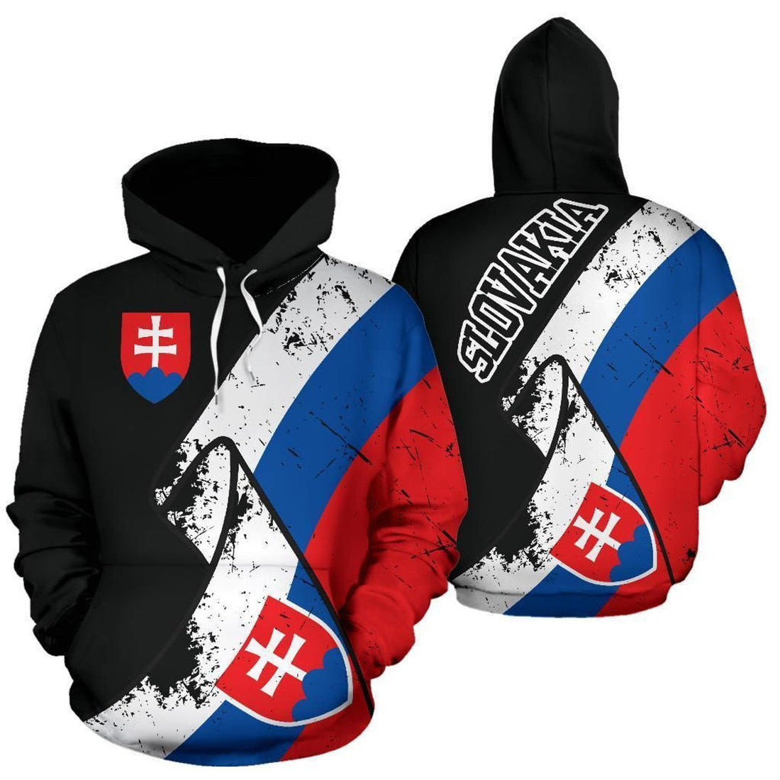FUNSTUFFPRINT Slovakia Special Grunge Flag 3D Hoodie and Zip Hoodie