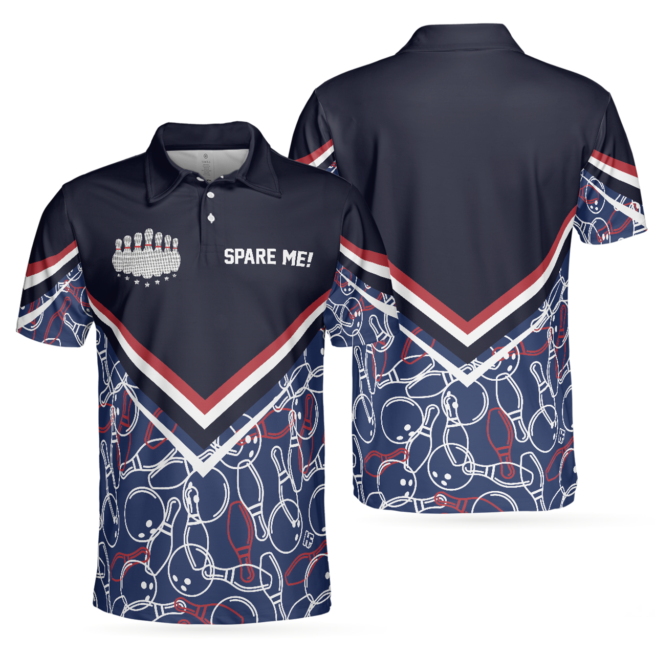 Spare Me Bowling Short Sleeve Polo Shirt, Bowling Ball And Pin Pattern Polo Shirt, Best Bowling Shirt For Men