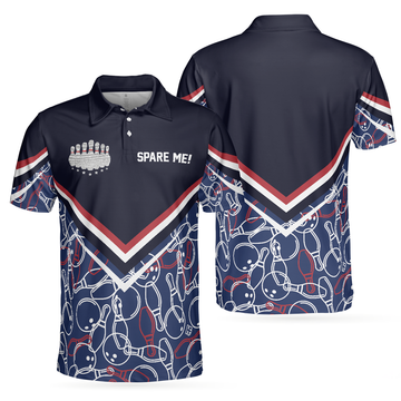 Spare Me Bowling Short Sleeve Polo Shirt, Bowling Ball And Pin Pattern Polo Shirt, Best Bowling Shirt For Men