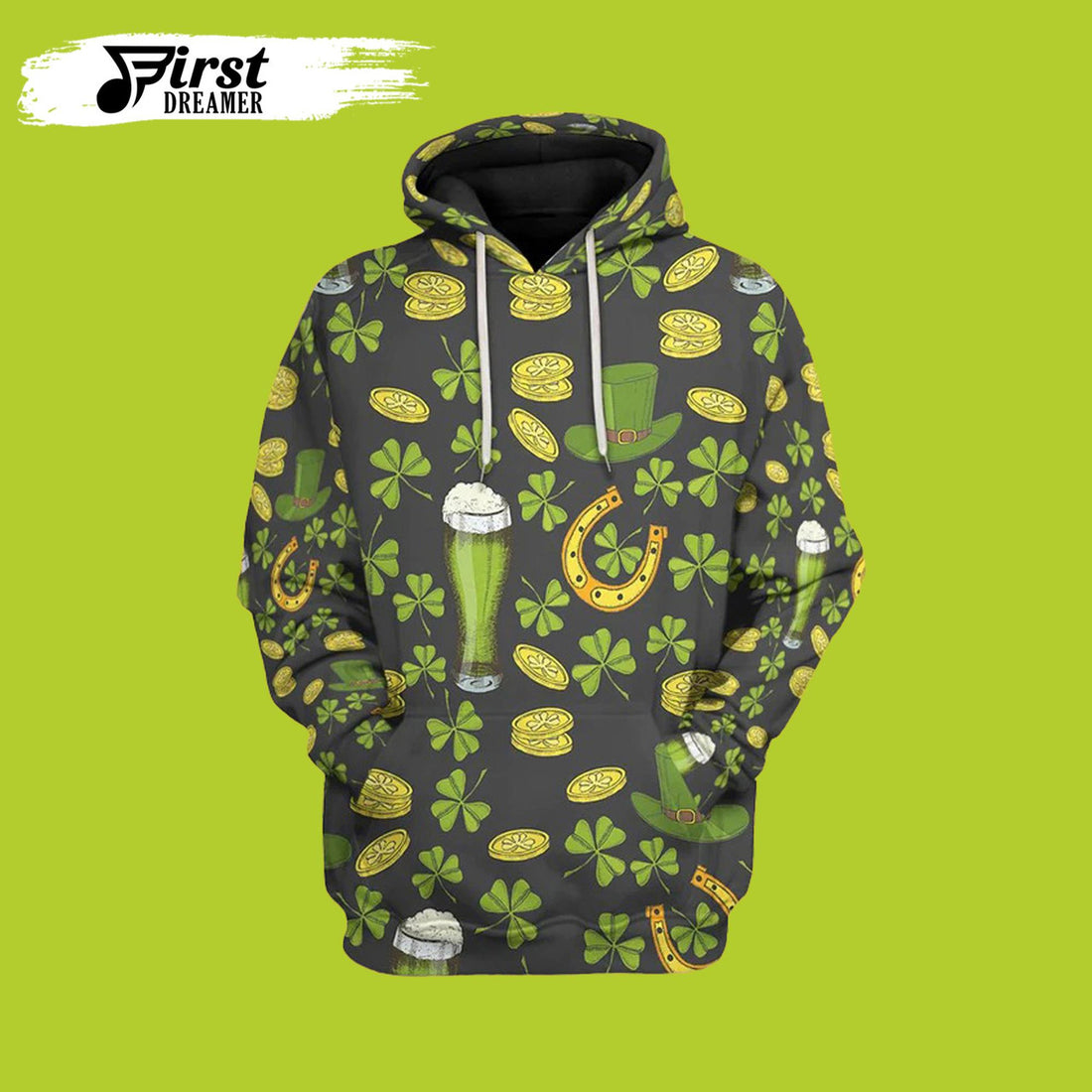 FUNSTUFFPRINT St Patricks Day Leprechaun Beer Pattern 3D Beer Hoodies 3D Hoodie and Zip Hoodie