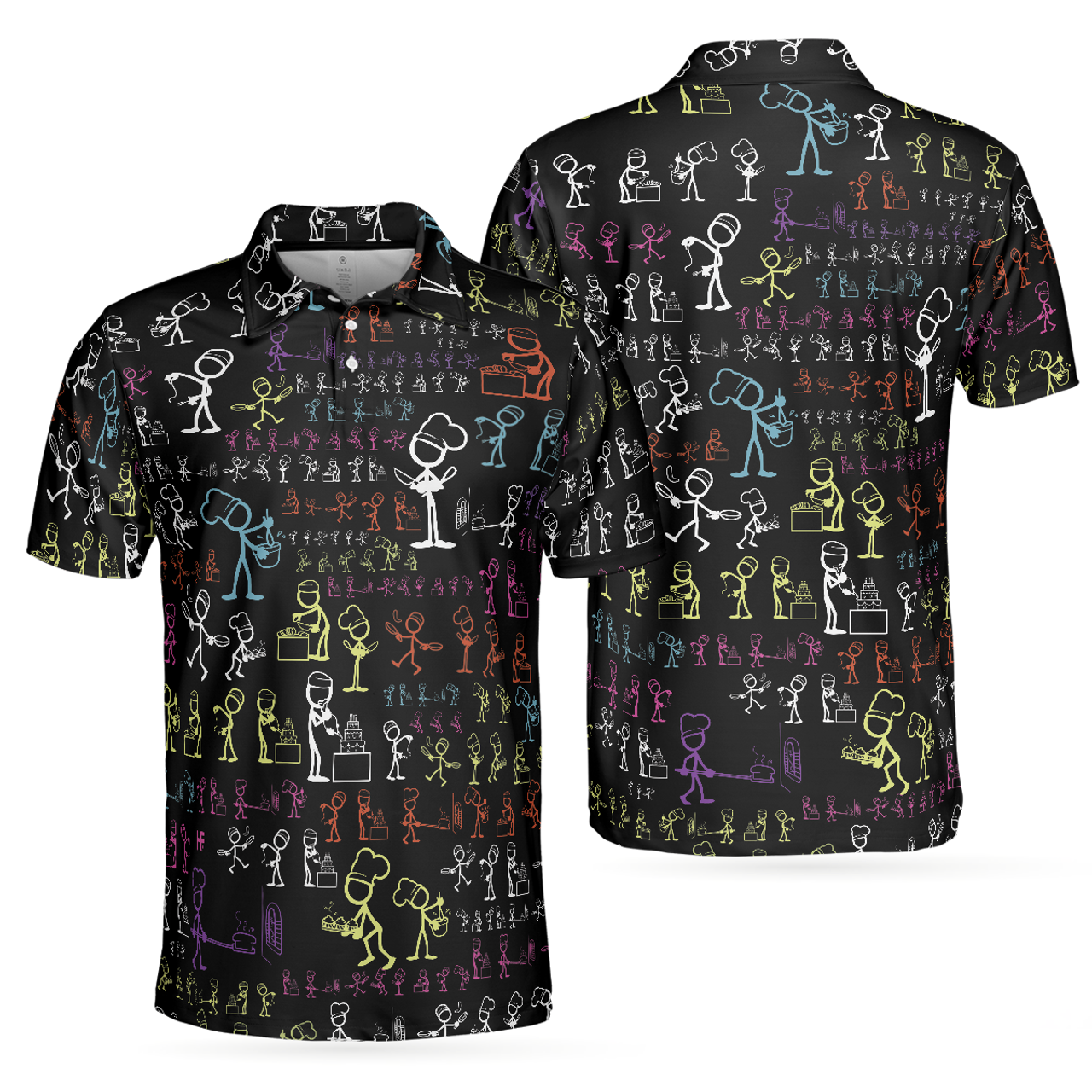 Stickfigures Chef Short Sleeve Polo Shirt, Doodling Cooking Polo Shirt, Best Chef Shirt For Men