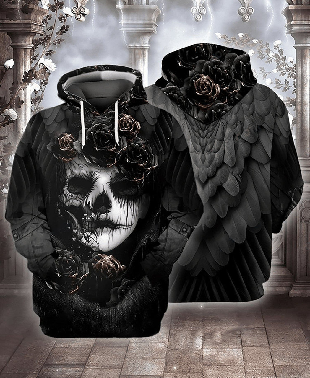 FUNSTUFFPRINT Sugar Skull Black 3D Hoodie and Zip Hoodie