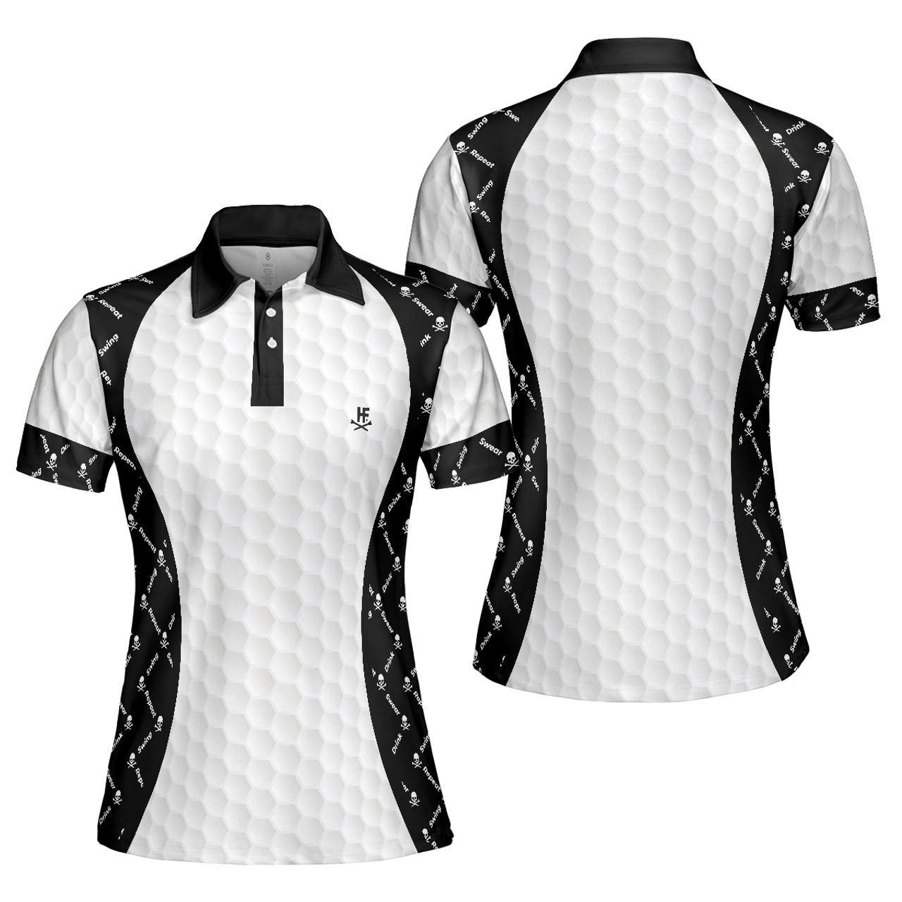 Swing Swear And Repeat With Skull Argyle Pattern Golf Short Sleeve Women Polo Shirt, Basic Ladies Golfing Shirt