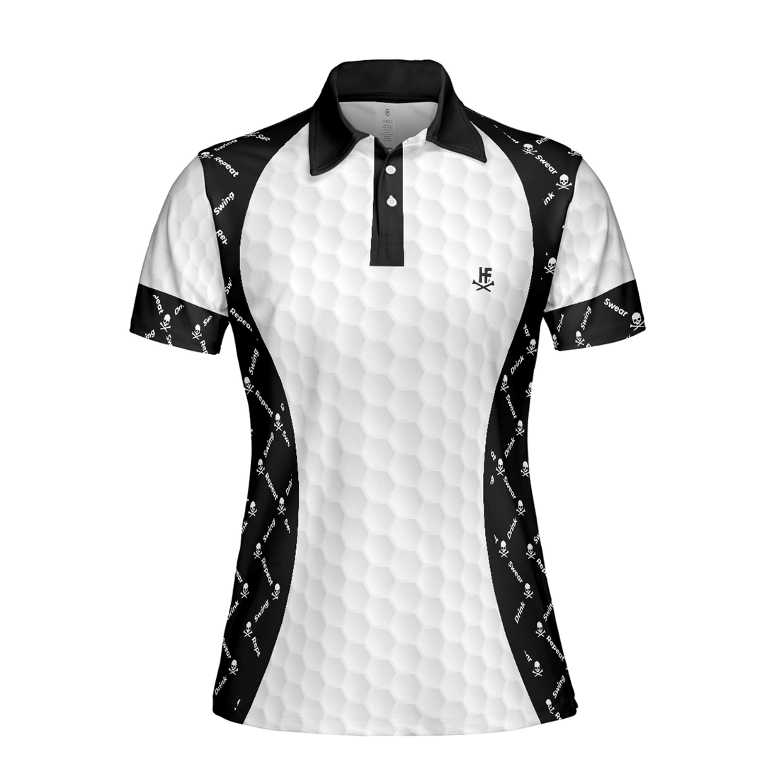 Swing Swear And Repeat With Skull Argyle Pattern Golf Short Sleeve Women Polo Shirt, Basic Ladies Golfing Shirt