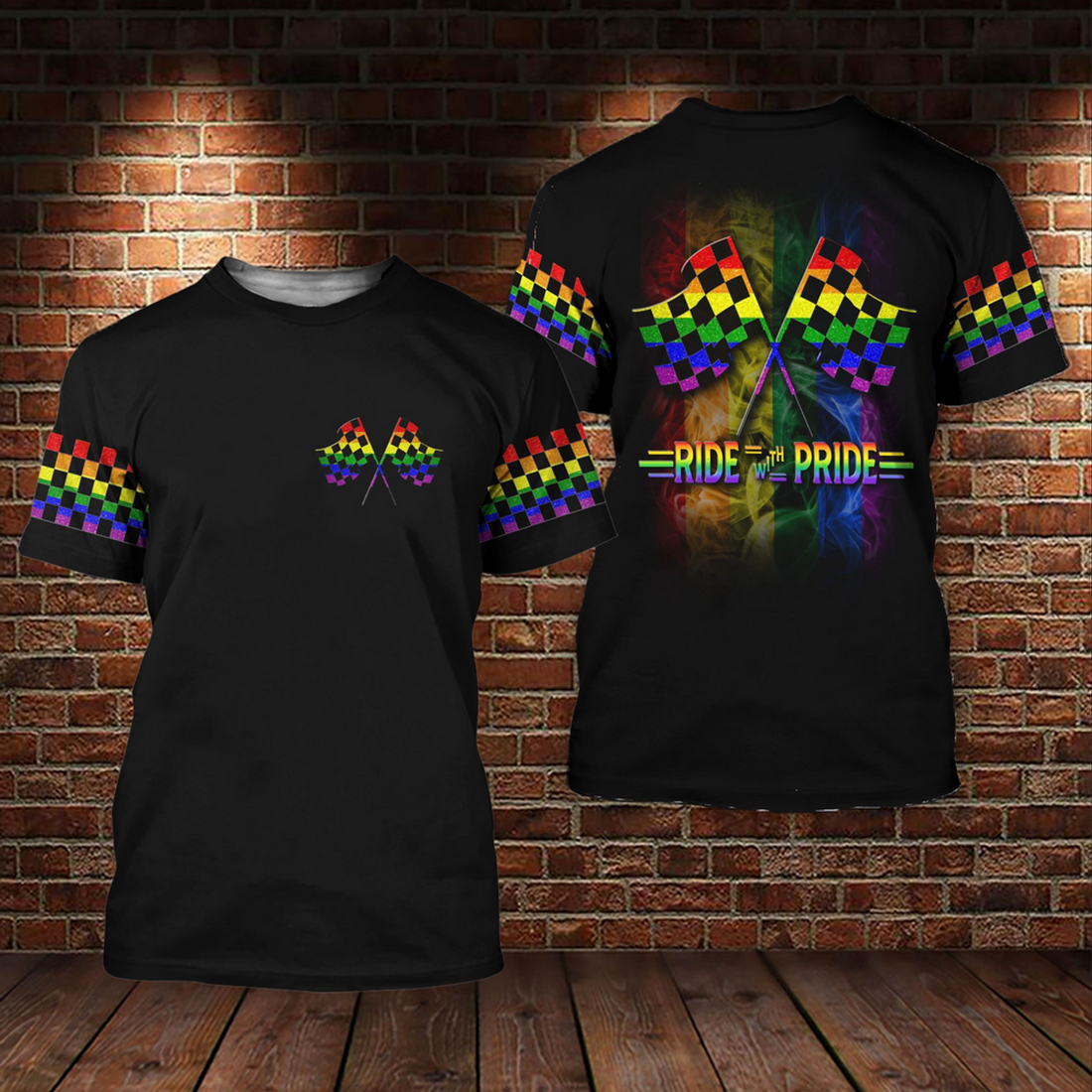 FUNSTUFFPRINT T-Shirt Gift Gay Man, LGBT Ride With Pride 3D All Over Printed Shirt For LGBT Community, Gift For Gay Couple 3D T-shirt