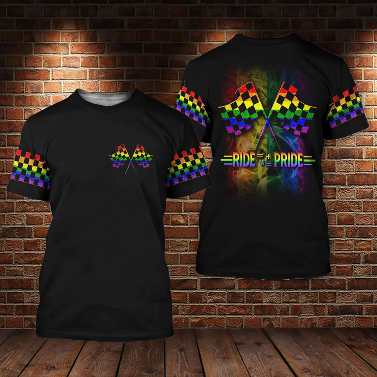 FUNSTUFFPRINT T-Shirt Gift Gay Man, LGBT Ride With Pride 3D All Over Printed Shirt For LGBT Community, Gift For Gay Couple 3D T-shirt