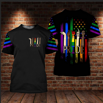 FUNSTUFFPRINT LGBT Pride Hand Language Flag 3D All Over Printed Shirt For Gay, Lesbian Pride Tee Shirt 3D T-shirt