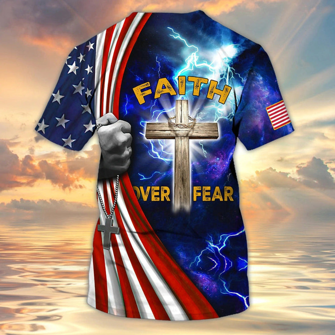 FUNSTUFFPRINT One Nation Under God Christian 3D Full Printed Shirts, 4Th Of July Independece, Patriotic Clothing 3D T-shirt