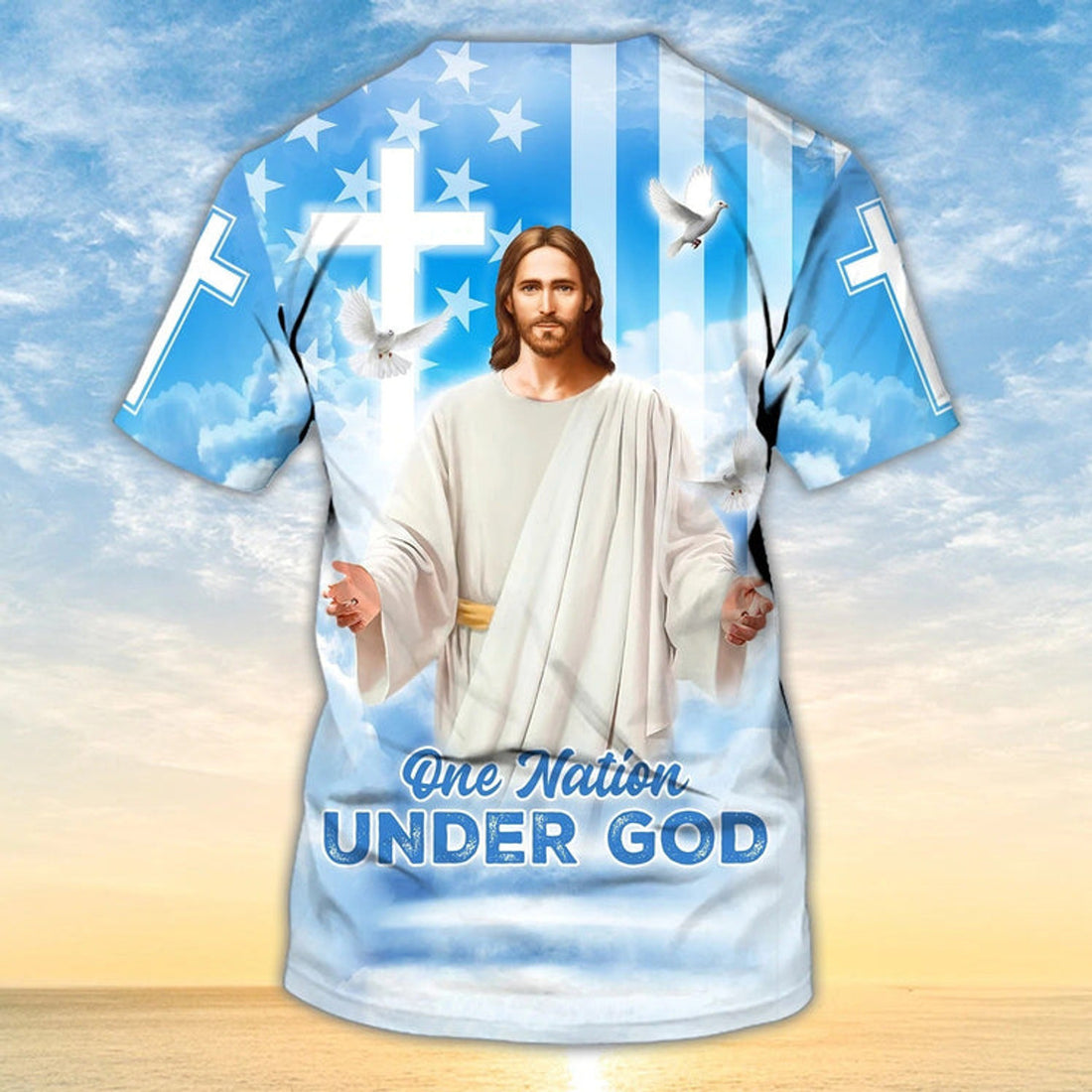 FUNSTUFFPRINT One Nation Under God 3D All Over PrinT-Shirt Hoodie, 4Th Of July Patriotic, Independence 3D Shirt 3D T-shirt