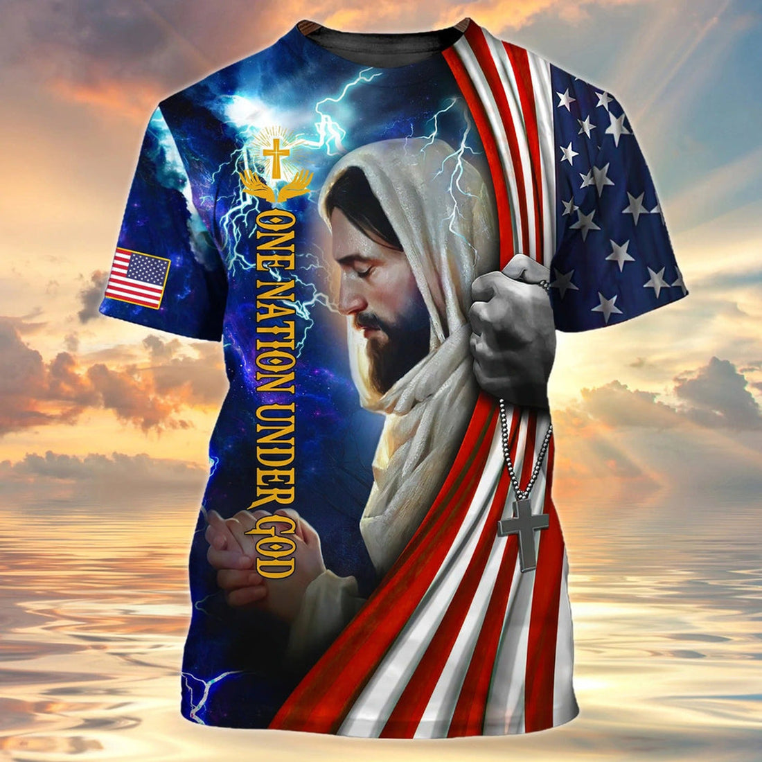 FUNSTUFFPRINT One Nation Under God Christian 3D Full Printed Shirts, 4Th Of July Independece, Patriotic Clothing 3D T-shirt