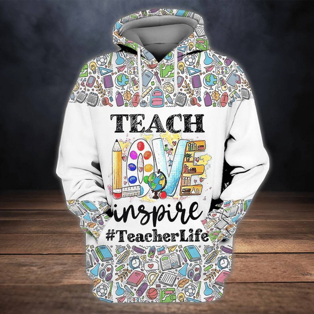 FUNSTUFFPRINT Teacher Shirt Awesome Teach Love Inspire Teacher Life 3D Hoodie and Zip Hoodie