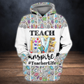 FUNSTUFFPRINT Teacher Shirt Awesome Teach Love Inspire Teacher Life 3D Hoodie and Zip Hoodie