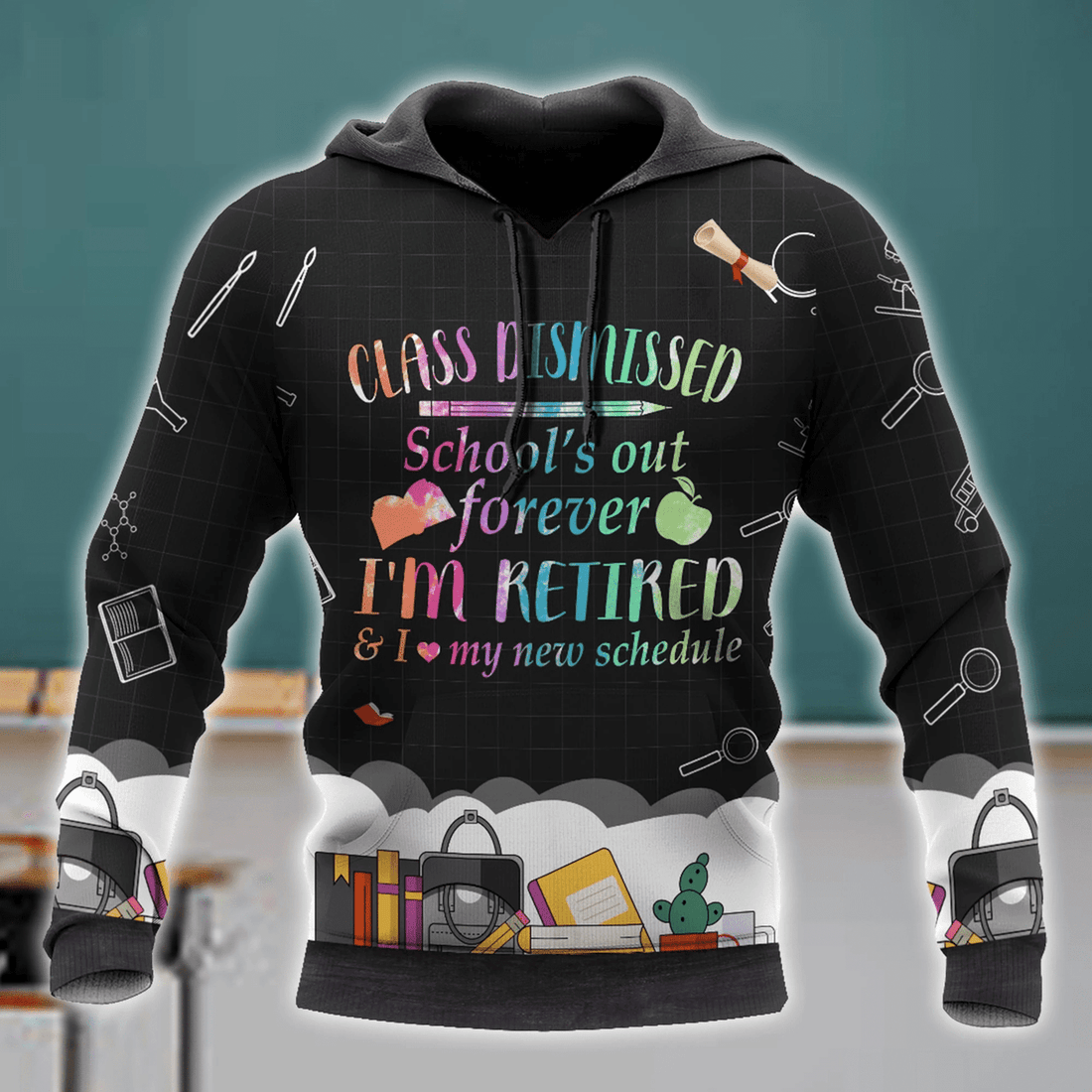 FUNSTUFFPRINT Teacher Shirt Retired Teacher Colorful 3D Hoodie and Zip Hoodie