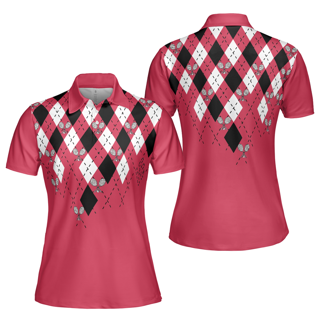 Tennis Shirt With Argyle Pattern Short Sleeve Women Polo Shirt