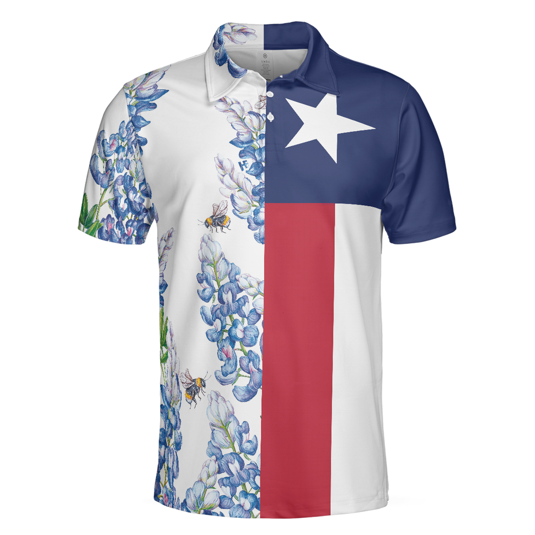 Texas Flag Bluebonnets Polo Shirt For Golf, Floral Texas Flag Polo Shirt, Texas Proud Shirt For Men