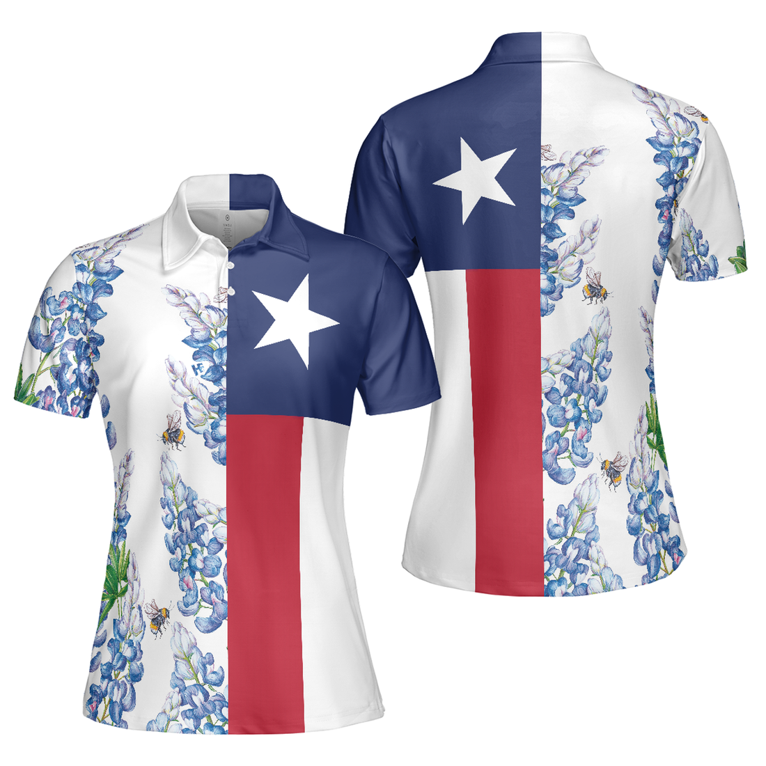 Texas Flag Bluebonnets Polo Shirt For Woman Short Sleeve Women Polo Shirt